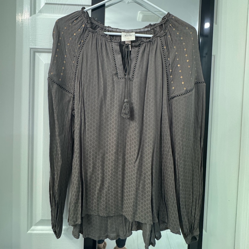 Boho Olive Green Long Sleeve Top